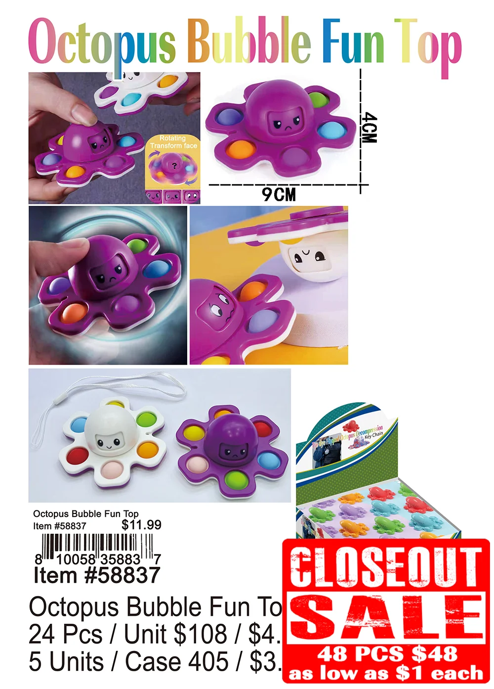 Octopus Bubble Fun Top - Closeout 48 Pcs.